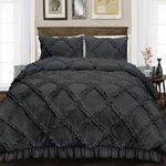 100% Egyptian Cotton, Luxurious Soft 1 PCS Diamond Ruffle Duvet/Rajai Cover with Hidden Zipper, 400 Thread Count Comfy & Fluffy Duvet Cover- King Size Dark Grey Solid