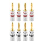 Nakamichi Excel Series 24k Gold Plated Banana Plug 12 AWG - 18 AWG Gauge Size 4mm for Speakers Amplifier Hi-Fi AV Receiver Stereo Home Theatre Audio Wire Cable Screw Connector 8 Pcs (4-Pairs)