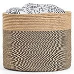 INDRESSME Large Jute Basket - Woven Storage Basket Blanket Basket in Living Room Pillows Storage Bins with Handles for Toys Plant Basket Home Decor, 15.8"(D) x13.8"(H)