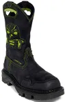 Western Boots for Men Square Toe Cowboy Boots Embroidered Skeleton Men's Western Work Combat Boot Retro Cowboy Mid Calf Boots Stitching Embroidered Printed Pull On Stacked Low Heel PU Leather Shoes