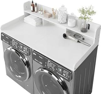 HMAZAE Washer Dryer Countertop with Shelf, 2-Tier Laundry Countertop Over Washer and Dryer, 54" x 27.55" Wooden Table for Folding Clothes for Laundry Room Organization and Storage (Milky)
