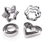 MCIGICM Cookie Cutters Set 12PCS- Flower, Circle, Heart and Star Shape Biscuit Cutter Set Baking Stainless Steel Metal Molds, Vegetable Shape Cutters for Kitchen, Baking, Halloween and Christmas