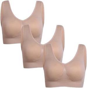 PRETTYWELL Sleep Bras for Women, Comfort Seamless Wireless Stretchy Sports Bra,3 Pack Yoga Bras, with Removable Pads