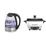 Hamilton Beach Glass Electric Tea Kettle (40930C) and BLACK+DECKER Rice Cooker & Food Steamer Bundle