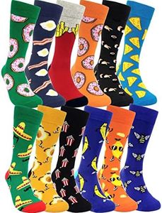 HSELL Funny Mens Colorful Dress Socks - Fun Novelty Patterned Crazy Design Socks (12 Pairs - Donuts)