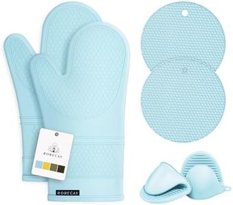 Rorecay Silicone Oven Mitts and Pot Holders Sets: Heat Resistant Silicone Oven Mittens with Mini Oven Gloves Hot Pads Potholders for Kitchen Baking Cooking, Quilted Liner, Winter Sky