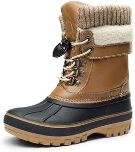 DREAM PAIRS Boys Girls Snow Boots Waterproof Outdoor Warm Cozy Anti-Slip Mid Calf Faux Fur Lining Insulated Winter Shoes for Little/Big Kids,Size 3 Little Kid,Tan,KMONTE-1