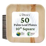 Dtocs Palm Leaf Plates 10 Inch Square 50 Dinner Plates Set | Bamboo Plates Disposable Like Compostable Plates, Disposable Charcuterie Boards, Platters | Disposable Plates Sturdy Than 10" Paper Plates