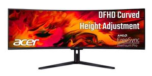 Acer EI491CR Sbmiiiphx 49" DFHD (3840 x 1080) 1800R Curved VA Gaming Display | AMD FreeSync Premium Pro | OverClock to 144Hz | 4ms (G to G) | 2 Speakers | Display Port and HDMI Cable Incl.