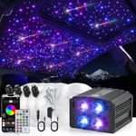 Car Starlight Headliner Kit, 4 Colors 32W Twinkle & Meteor Fiber Optic Ceiling Lights, 2 in 1 Light Engine 460pcs*0.03in*9.8ft+240 RGBW Shooting Stars Lights for Car Roof Décor