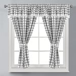 Householdfurnishing Embroidered Kitchen Window Pair Curtains Set Rod Pocket with Attached Valance & Tiebacks (W 48 x L 48 Inch, Silver/White)