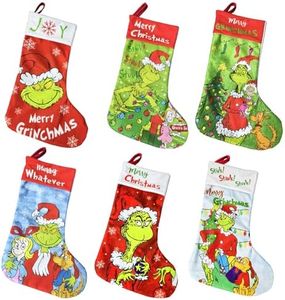 BATERZO 6 Pack Grinchs Christmas Stocking, Funny Novelty Grinchs Stocking, 18 Inch Large Merry Christmas Hanging Stocking Gift Bag for Kids Holiday Fireplace Xmas Tree Hanging Decor