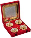 INTERNATIONAL GIFT® Brass Bowl with Spoon and Tray (Golden, Set of 9 Pieces) with Luxury Velvet Box Items