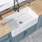 HOMLYLINK Farmhouse Sink Wide & Large 33 x 20 Inch Farm Sink Deep Apron Sink White Farmhouse Sink Farmhouse Kitchen Sink Undermmount Kitchen Sink Barn Sink Farmer Sink Fireclay Single Bowl