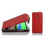 cadorabo Case works with HTC ONE M8 MINI in CANDY APPLE RED - Flip Style Case made of Structured Faux Leather - Wallet Etui Cover Pouch PU Leather Flip