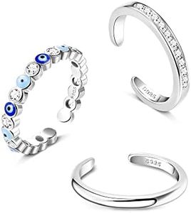 MILACOLATO 3 Anillos De Dedo Del Pie Para Mujer Plata 925 Ajustable Banda Anillos Dedo Meñique Anillo Pie Minimalista Sandalias Joyería De Pie De Playa Verano Conjunto Anillo Punta Abierta anilloB