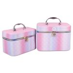 NFI essentials Printed Makeup Box Set of 2 Cosmetic Box Pink Jewellery Bridal Box Trousseau Box Vanity Beauty Case Organizer for Wedding Makeup Bag for Bride