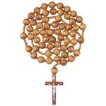 Quelay 42 Inches Catholic Holy Big Mix Beads Sanctified Rosary Handmade Natural Wood Chain Jesus Cross XL Large Wall Christian Rosary, Wood, wood