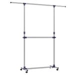 SONGMICS Adjustable Garment Rack Clothes Hanging Rail Stand with Middle Rail - Stainless Steel Clad Pipe LLR41L Blue