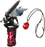 LED Guts Berserk Figure Statue Anime Raven Head Swordsman Figurine with Behelit Necklace Halloween Decoration Indoor Outdoor Home Desk Collections Gifts (Gut+Necklace)