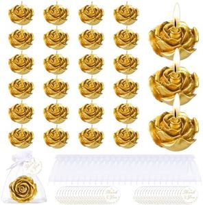 Treela 24 Sets Wedding Favor Candles for Guests Gold Flower Candle Rose Shaped Tealight Candles Bridal Shower Favors Return Gift for Wedding Baby Shower