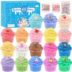 18 Pack Super Soft Fluffy Butter Slime Kit, with Candy, Ice cream, Fruit, Cute Fun Charms, Scented Party Favor Gifts for Girls and Boys, DIY Putty Toys for kids