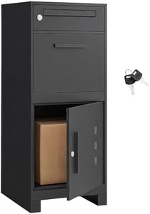 SONGMICS Paketbox, Paketbriefkasten, Briefkasten mit Paketfach, Paketkasten XXL, für Briefe, Pakete, Schloss mit Abdeckung, 2 Schlüssel, Stahl, schwarz GMB091B01