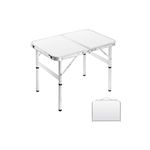 Moosinily Small Folding Table 2FT Foldable Camping Table Portable Picnic Table Aluminum 2 Height Adjustable Outdoor Beach Card White 23.6×15.7 inch