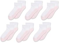 Jefferies Socks Little Girls' Sport Quarter Half Cushion Socks (Pack of 6), White/Pink, Sock size 7-8.5(Shoe size:9-1)