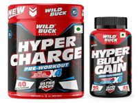 WILD BUCK Wild Pre-X4 Hardcore Pre-Workout Supplement with Creatine Monohydrate, Arginine AAKG, Beta-Alanine, Explosive Muscle Pump, Caffeinated Punch -For Men & Women [40 Servings, Green Apple] + Wild Buck Hyper Bulk Gain Mass & Weight Gainer Capsule for Fast Weight & Muscle Gain - 90 Capsules