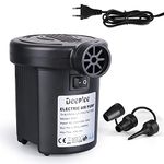 Deeplee Electric Pump, 130W High Power Electric Air Pump for Air Bed Mattress Inflatables Paddling Pool Beach Toys, AC 220-240V Quick-Fill Inflator Deflator with 3 Sizes Nozzle