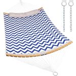 Double Hammock with Spreader Bar - 2 Person Outdoor Hammock, Polyester Fabric, Adjustable Chain, 77" L x 55" W, 450lbs Capacity, Ideal for Hammock Stand or Trees Bluewihtestripe