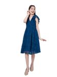 Pspeaches Girl's Self Design V-Neck Fit Flare Dress Blue Color Casual Wear Effortlessly Chic and Stylish (15-16Years)