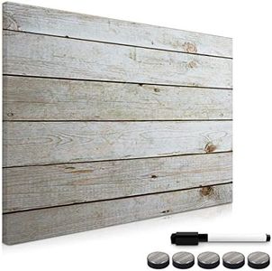 Navaris Memo Board Lavagna Magnetica 70x50cm - Lavagnetta Scrivibile Cancellabile con 1x Pennarello e 5x Calamite - Bacheca Design Effetto Legno