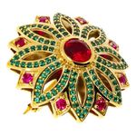 ETHNIQ Yellow Gold 22K Plated Brooch - Handcrafted Floral Breastpin with Ruby & Cubic Zirconia Carrington Collection - Classic Bow Pin for All Events - Ideal Decorative Accessory & Gift for Women