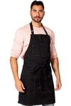 Under NY Sky Chef Apron – Professional Black Twill – Cotton Straps - Smart Pockets - Adjustable for Men and Women – Pro Chef, Cook, Kitchen, Baker, Barista, Bartender, Server Aprons