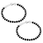 Nemichand Jewels 925 Sterling Pure Silver(Chandi) Black Bead Crystal Nazariya Bangle/Bracelet For Kids - One Pair For Children