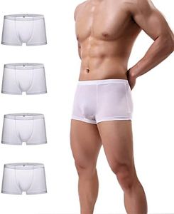 YuKaiChen Men's Trunks Underwear Silk Boxer Briefs Short Leg, 4pack-02, Small