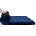 MeMoreCool Roll Up Floor Mattress Single, 10cm Thick Portable Futon Mattress, High Density Foam Foldable Mattress, Floor Lounger Guest Bed Sleep Firm Mattress for Travel, Car Tent, Navy Blue