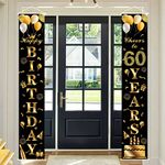 Happy 60th Birthday Door Banner Party Decorations,Black Gold Fabric 60th Birthday Door Porch Sign Banner for boys Girls Women Men 60 Years Old Birthday Party Indoor Outdoor Decor Supplies