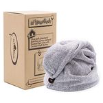 myHomeBody Hair Towel Wrap | Luxury Anti-Frizz Rapid-Dry Hair-Drying Turban | Ultra Soft and Quick Drying Absorbent Charcoal Fiber, with Coconut Shell Button – Grey