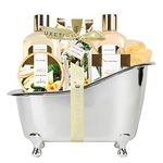 Spa Luxetique Spa Gift Set for Women Vanilla Fragrance, Luxurious 8pc Gift Baskets for Women, Cute Bath Tub Holder Gifts for Women - Birthday & Christmas Gift Set for Women Includes Shower Gel, Bubble Bath, Body Butter & More. Holiday Gift Idea