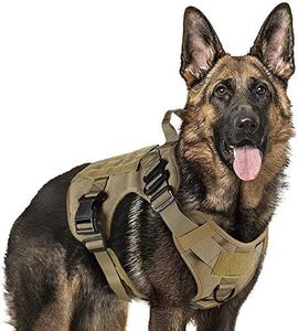 Rabbitgoo Tactical Dog Harness for Large Dogs, Military Dog Harness with Handle, No-Pull Service Dog Vest with Molle & Loop Panels, Adjustable Dog Vest Harness for Training Hunting Walking, Tan, XL