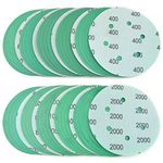 50PCS 6 Inch 6 Hole Green Film Sanding Discs Grit 60 80 120 150 240 400 800 1000 1500 2000(5 of each) Hook & Loop Wet and Dry Dustless Sander Paper for Wood Car Metal Polishing Finishing by POLIWELL
