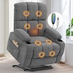 Srfzluxy Lift Chair for elderly, Recliner Armchair with Massage and Back Heating, Extended Footrest, Reclining Sofa Chairs with Type C+USB, 2 Cup Holders & 4 Sides Pockets