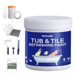 Mollor Tub and Tile Refinishing Kit with Tools, 1KG White Tile Paint Water Based & Low Odor, DIY Bathtub Paint, Easy to Use for Bathroom, Kitchen, Porcelain, Floor, Semi-Gloss White,50-60sq.ft