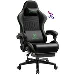 GTPLAYER PRO Gaming Chair with Footrest, Dual Bluetooth 5.1 Speakers, Heavy Duty Large Frame Cold Cure Foam Height Adjustable Computer Desk Chair Black and Green