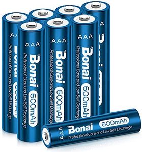 8 x BONAI 600mAh AAA Rechargeable Batteries for Cordless Phones, BT and Panasonic Phones, Solar Garden lights, Led lights, Firestick, etc. 1.2V NiMh Rechargeable Battery AAA Fits for 300mah - 900mah