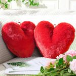 Kuber Industries Pack of 2 Heart Shape 18 Inches Decorative Plushie Cushions for Sofa & Bed | Head Rest & Soft Cushion Pillow for Car & Room Decoration | Plain - Blood Red