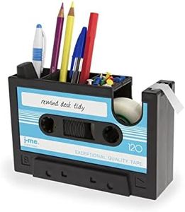 Tape Dispenser with Pen Holder, The Retro Cassette Heat Tape Dispenser, Cute Roll Holder with 1 Roll, Paperclips Holder,Stationery Desk Tidy Container, Office Stationery Storage,Great Office Gifts